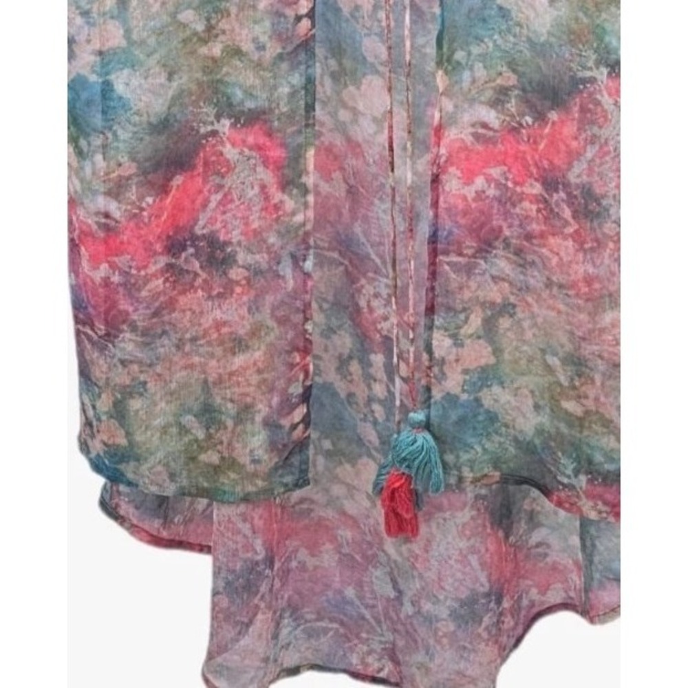 Soft Surroundings Large Kimono Tassel Cover Up Sheer Art to Wear Watercolor - Picture 3 of 6